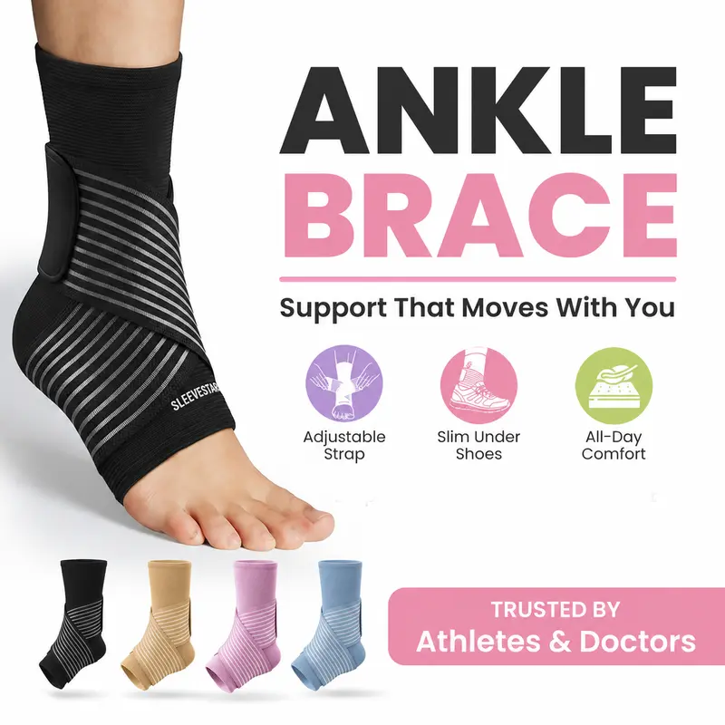 Sleeve Stars Ankle Braces - Adjustable Compression Athletic Ankle Wrap with Adjustable Figure-8 Strap, Foot Supports for Walking, Workouts