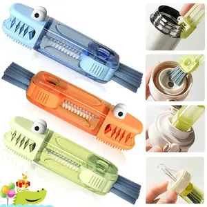 A 3-piece set of small crocodile-shaped cup lid brushes, 3-in-1 and bottle brush, multifunctional portable gap cleaning U-shaped mouth suitable for narrow openings, Valentine's Day gift, manual tool rechargeable mini blender vegetable durable material DIY