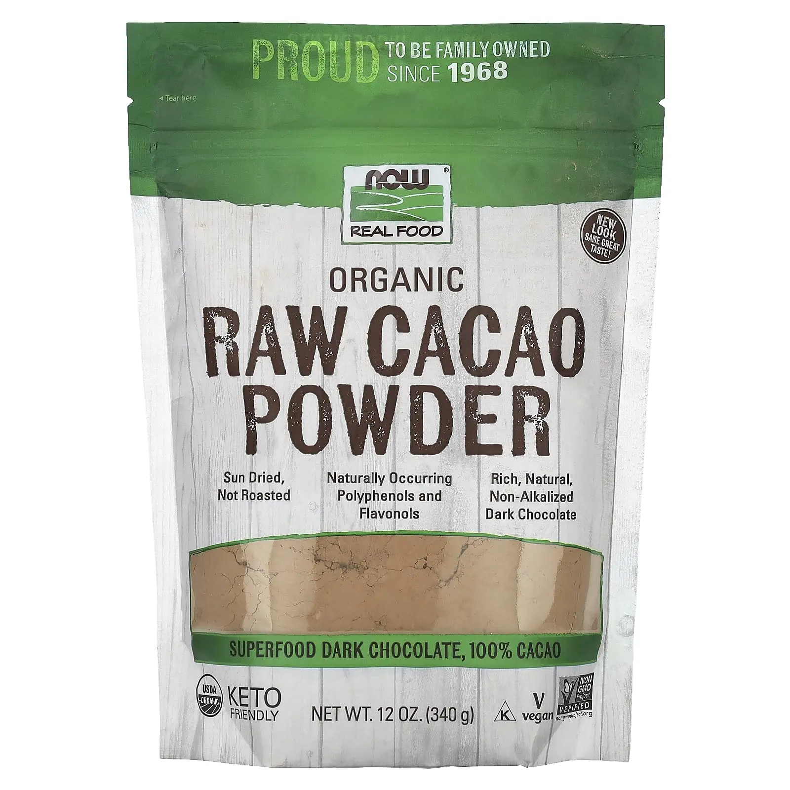 Organic Raw Cacao Powder, with Polyphenols and Flavonols, Sun-Dried, Intensely Rich Flavor, 12-Ounce (Packaging May Vary)