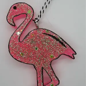 Glow In The Dark Flamingo Car Freshie Scent Bowties and Bourbon Sparkly Pink Design with Glitter Accents