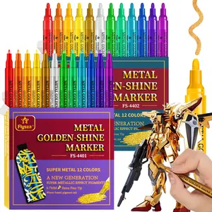 12 Colors Super Metallic Golden Shine Marker,Acrylic Paint Glitter Markers,for Rock Painting, Glass, Wood, Fabric, Black Paper, Cards, Scrapbook, DIY Art Crafts