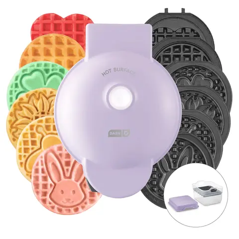 DASH MultiMaker™ Mini 3-in-1 Cooking System Belgian Waffles Iron Wafflepress, Household Kitchen Appliance with Removable Non-Stick Coating Easy-Release Plates, 4" Waffle, Griddle, Burgers, Standard Plug, Countertop