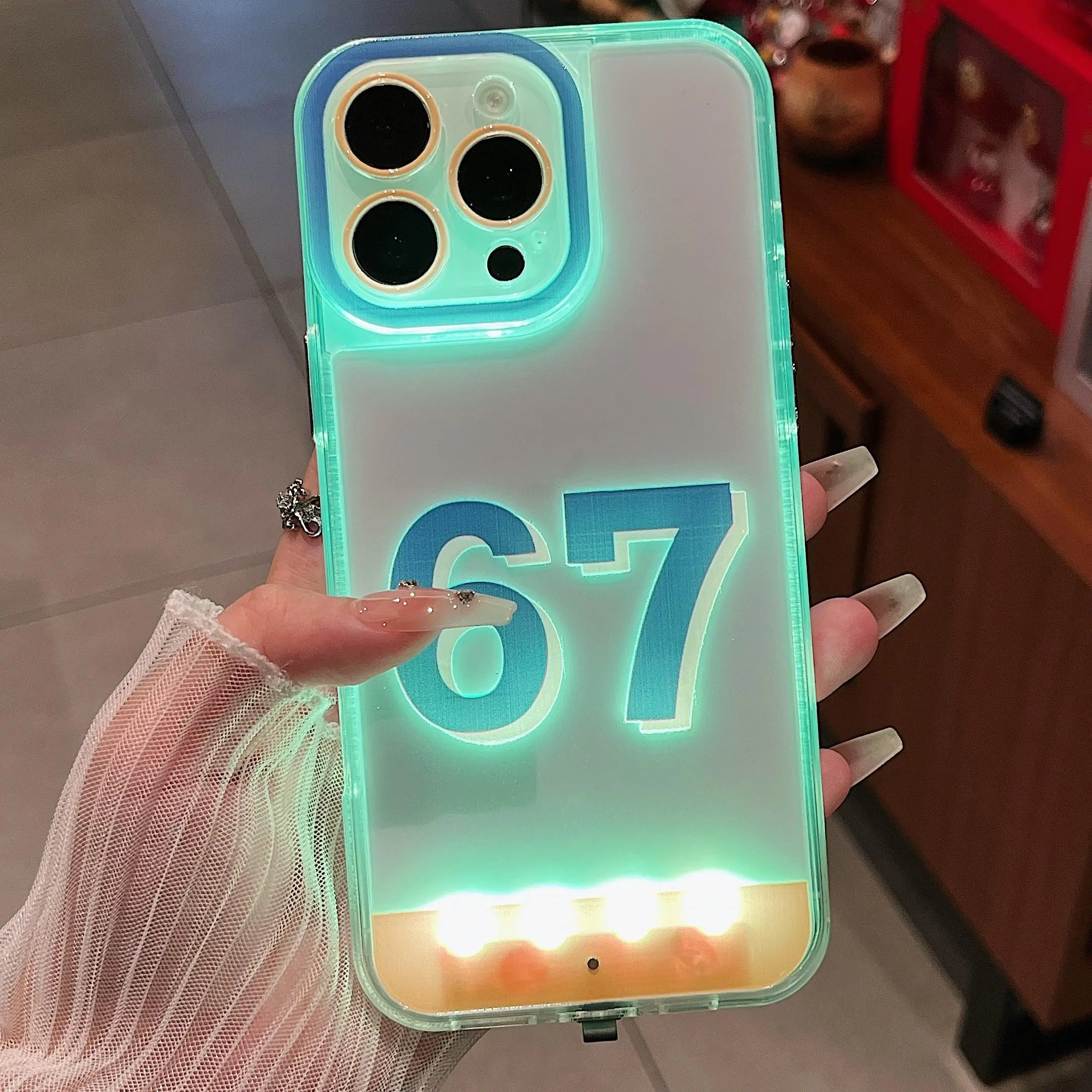 Sound-Control 67 Glowing Hollow Cartoon Protective Phone Case Cover, Unique Call Light, Couple Style, Six Seven Kids Gift, Protection, Fits iPhone X/XR/XS MAX/11/12/13/14/15/16/17 Pro/Plus/Pro Max Casing