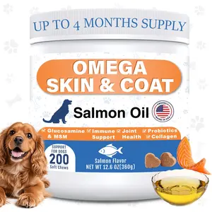 Omega 3 Wild Alaskan Salmon Oil Soft Chews – Stop Shedding & Relieve Itchy Skin, Promotes Shiny Coat & Hip Joint Health with EPA, DHA, Biotin for All Breeds, 200 Count – Daily Vitamins for Dogs