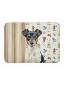 Carolines Treasures WDK7585RUG 19x27 in. Tricolor Rat Terrier Coffee Bar Memory Foam Kitchen Mat, Animal-Inspired, Art-Themed, Cozy, Cushioned Textile Rug, Animal-Inspired Kitchen Rugs, Art-Themed Kitchen Rugs