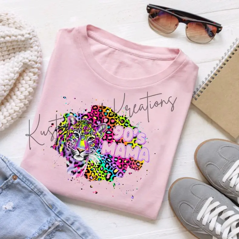 90's Mama Tiger Leopard Print • T-shirt Tee Shirt Comfortable Unisex Top Sublimation Casual Graphic Shirts Cute Retro Lisa Vibes Rainbow 90s 90 Baby