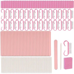 Manicure kit Press On Nail Tool Kit for Salon Home, Mini Nail Buffer, Nail File, Wood Stick, Nail Brush (Pink, 50 Set)