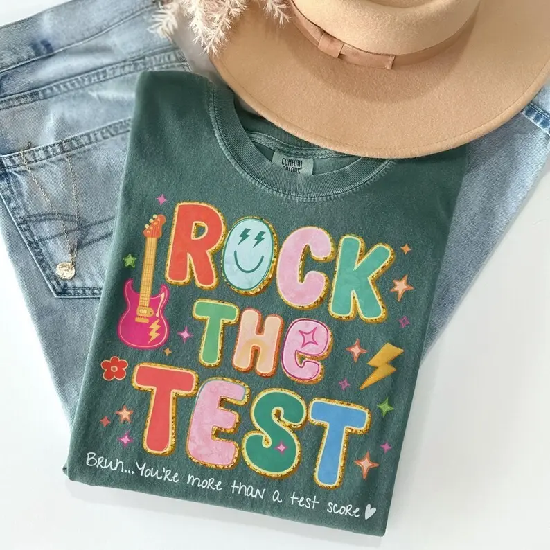 Comfort Colors Rock the Test Day Teacher Shirt, State Testing Tee, Testing Coordinator Tshirt, School Testing Week Tee, You're More than a Test Score