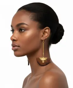 Pinduli Handmade Brass & Wood Drop Earrings – Elegant Statement Design