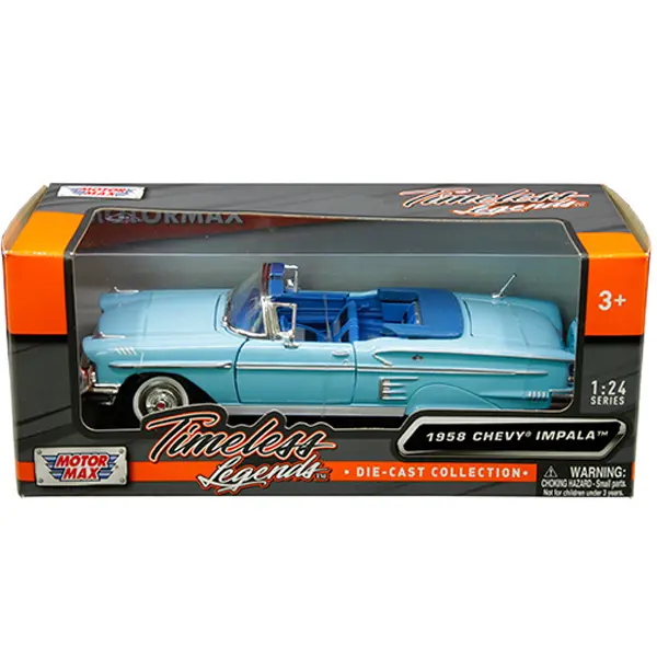 Motormax Timeless Legends 1958 Chevrolet Impala Conv Light Blue Diecast Model Toy Car Collectible 1:24 Scale Classic Car