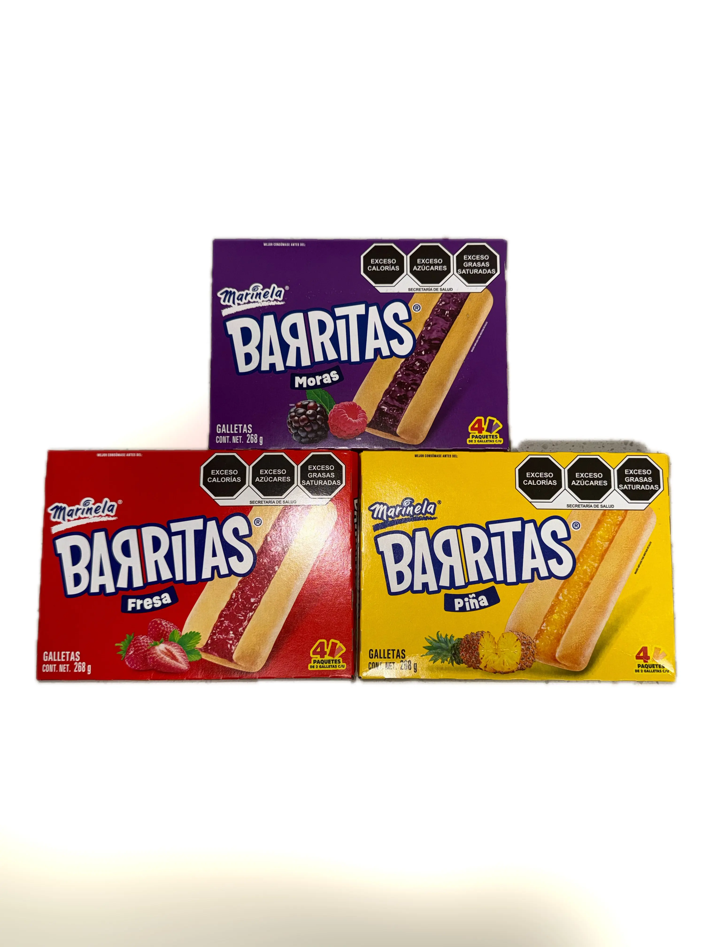 Barritas Marinela 268g (Escoge Sabor) | Marinela Barritas Fruit Filled Cookies 268 g – Strawberry, Pineapple or Berries – Mexican Cookies – 4 Packs