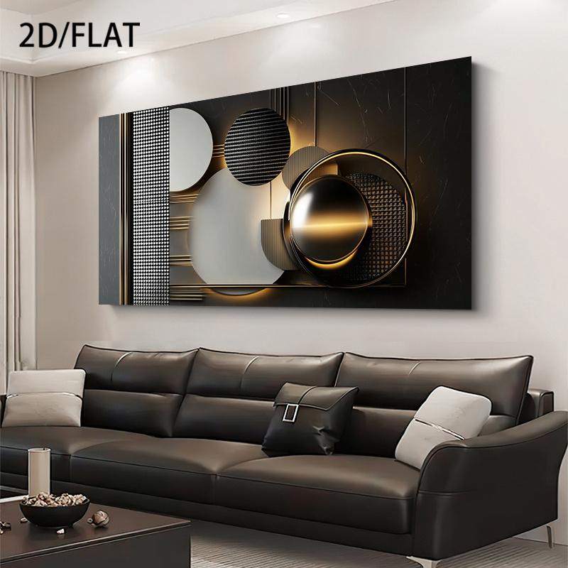 Wooden Framed Canvas Painting Wall Art2D flat wooden frame modern abstract geometric canvas wall decoration, dark spray-painted texture combined with metal rings, suitable for living room, bedroom, office decoration Wrapped in canvas Artistic Print