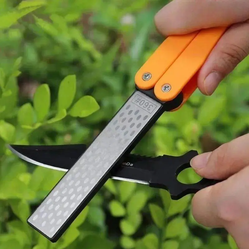 Portable Foldable Double-sided Diamond Sharpening Stone, Outdoor Non-slip Handle Pocket Knife Sharpener, Professional Sharpening Tool, Lightweight Tools, Survival Tools, Survival Gear, Survival Equipment for Home Kitchen, Outdoor Survival Supplies
