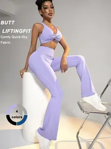 3 Pack Women's Slim High Waist Pocket Flare Leg Pants Leggings, Groove Outfits, Casual Comfy High Stretch Seamless Bell Bottom Yoga Workout Gym Sports Trousers, Fall Ladies Back To School Sportswear Clothing,r