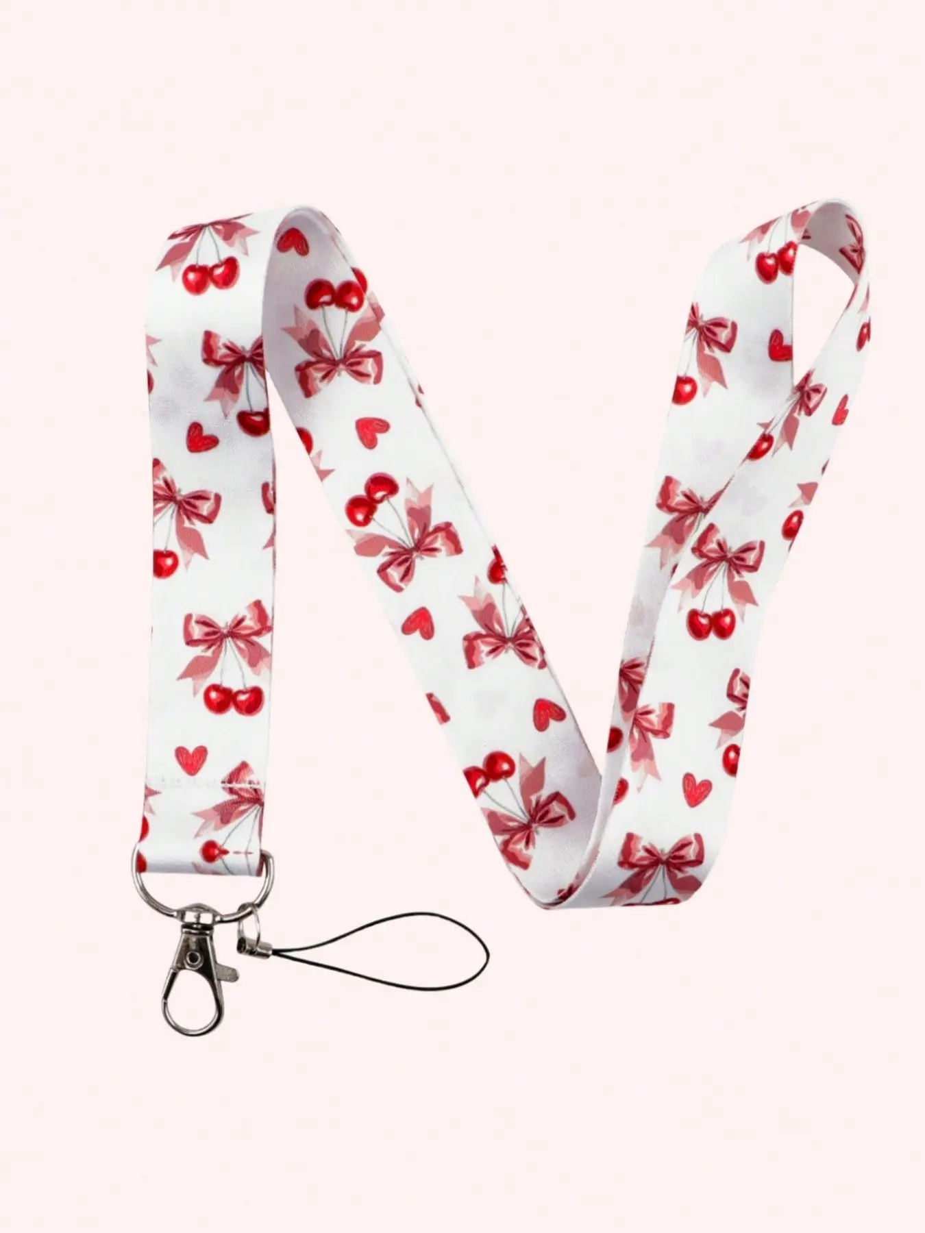 Bow Lanyard, Tulip Cherry Checkered Polka Dot, Student & Office Use, Sweet Girl Style, Gift for Friends Teachers