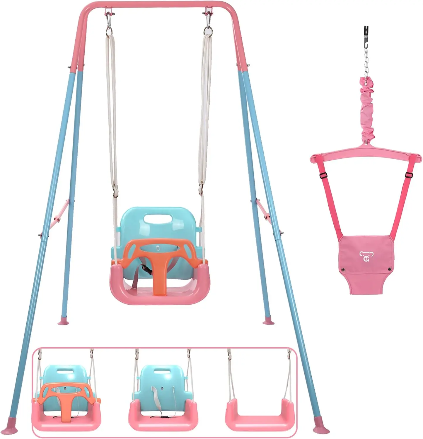 3 in 1 Swing with Frame,Outdoor Indoor,Swing with Safety Belt for Indoor and Outdoor Use, Foldable Metal Stand & Clear Instructions, Easy to Assemble