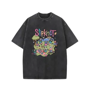 [Vintage Wash]230g Heavy Distressed Batik Cotton Vintage Slipknot Fan Tee, Short Sleeve Crew Neck, Comfortable Relaxed Fit, High-Quality Washed Thickened Fabric