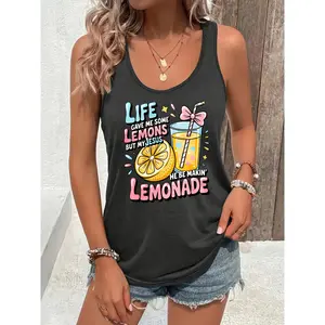 Ladies' Round Neck Casual Top. Life Gave Me Lemons, Turned Them Into Lemonade. Printed Top, Soft And Stretchy Casual Top, Machine Washable, Comfortable for Summer