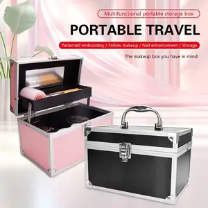 3-Tier Makeup Organizer with Mirror - Portable Mini Storage Beauty Box, Jewelry Case & Nail Art Toolbox for Professionals, Compact Design, Highquality Case, Travelfriendly Users