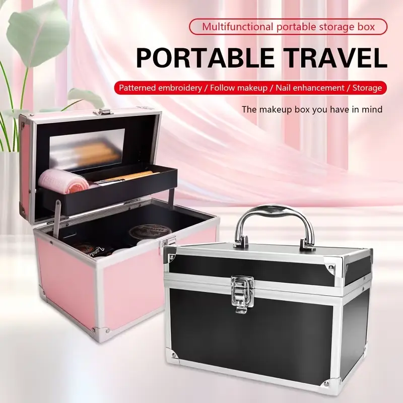 3-Tier Makeup Organizer with Mirror - Portable Mini Storage Beauty Box, Jewelry Case & Nail Art Toolbox for Professionals, Compact Design, Highquality Case, Travelfriendly Users