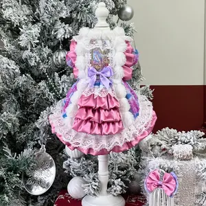 Christmas Snowy Night Sky Starry Sky Dreamy Pink Purple Cat Dog Queen Dress Classic Versatile for Dogs Cats Festive Elegance