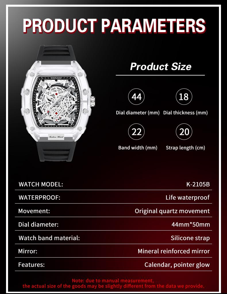 Fashion Clear Case Skeleton Watch for Men, White Strap, Casual Sport Timepiece