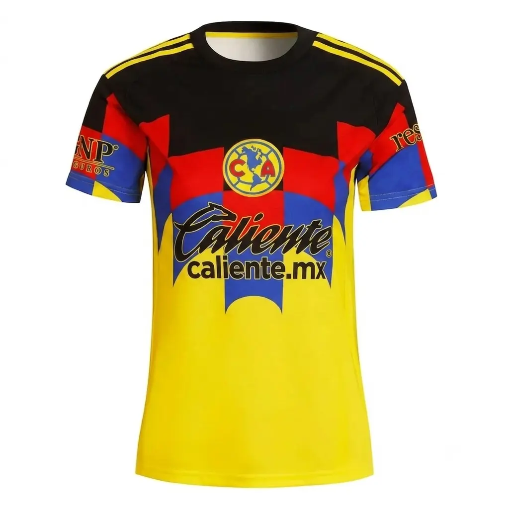 Club América Home Yellow Soccer Jersey, Team Logo Printed, Liga MX Football Shirt, Short Sleeve Fan Jersey for Men Women, Match Day Supporter Kit, soccer jersey