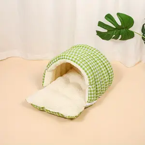 Winter Warm Comfort Closed Cat Bed, Bed Built Kennel, Detachable Washable Teddy Bichon Thickened Cotton Nest, Cozy Fleece Kennel for Pets