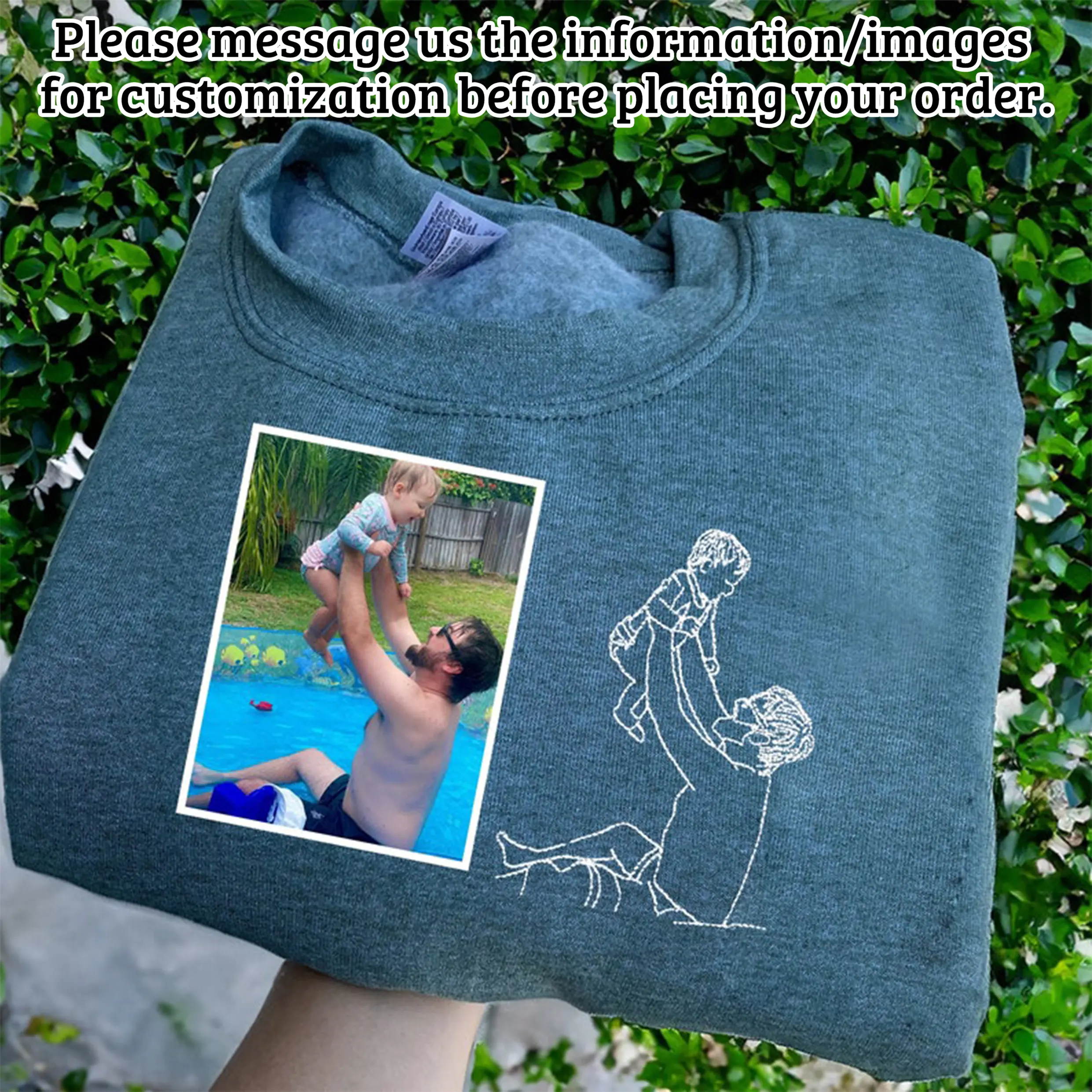 Personalized Dad Hoodies With Picture, Custom Embroidered Portrait from Photo Sweatshirt, Dad Portrait, Family Portrait, Dad Sweatshirt