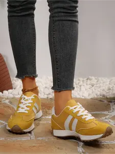 Women's Lightweight Training Shoes, Comfortable Sporty Outdoor Casual Sports Sneakers, Fashion Patchwork PU Leather, All Seasons Medium Width, Soft Soled Sneakers