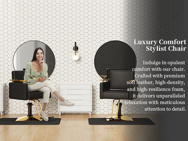 Baasha Professional Black and Gold Salon Chair, Luxury Hydraulic Styling Chair with Soft PU Leather, High-Density Foam Cushion, 360° Swivel, Heavy-Duty Steel Frame, 330 lbs Capacity, Ergonomic Design