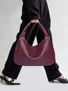 Woven Bags for Women Tote Purse: Vegan Leather Shoulder Handbags - Medium Beach Tote Bags - Handwoven Satchel Underarm Purse
