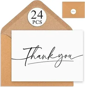 24 Pack Thank You Cards With Envelopes , 4x6 Inch Thank You Cards Bulk with Elegant Design, Thank You Notes for Small Business, Wedding, Baby Shower, Graduation,Bridal Shower - White