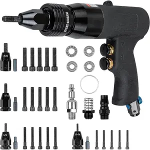Pneumatic Rivet Nut  with 10-24 & 1/4 & 5/16 & 3/8 Self-Locking , Adjustable Speed Air Rivet , Air Rivet Nut Tool Kit with 4 Size Quick-Change, 6 count Mandrels Included with Each Size