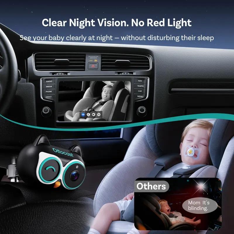 OTTOCAST Wireless CarPlay Adapter & Baby Camera for Car 1080P HD Rear Seat Monitor Display on Car Screen,150°Wide Angle No-Glow Night View, Safety for Kids & Infants