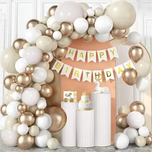 White and Gold Balloon Garland Arch Kit, Beige Nude Sand White Balloon Champagne Gold Latex Balloons for Boho Birthday Wedding Baby Bridal Shower Engagement Party Decorations