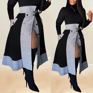 Motionkiller Women's Casual Plaid Combo Button Front High Waist Skirt