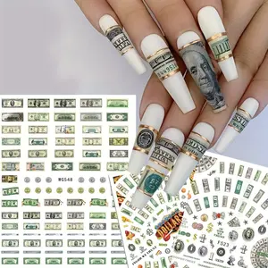 Shimmering 3D Dollar Sign Nail Art Stickers, Self-Adhesive DIY Manicure and Pedicure Geometric Decals, Perfect for Acrylic Nails