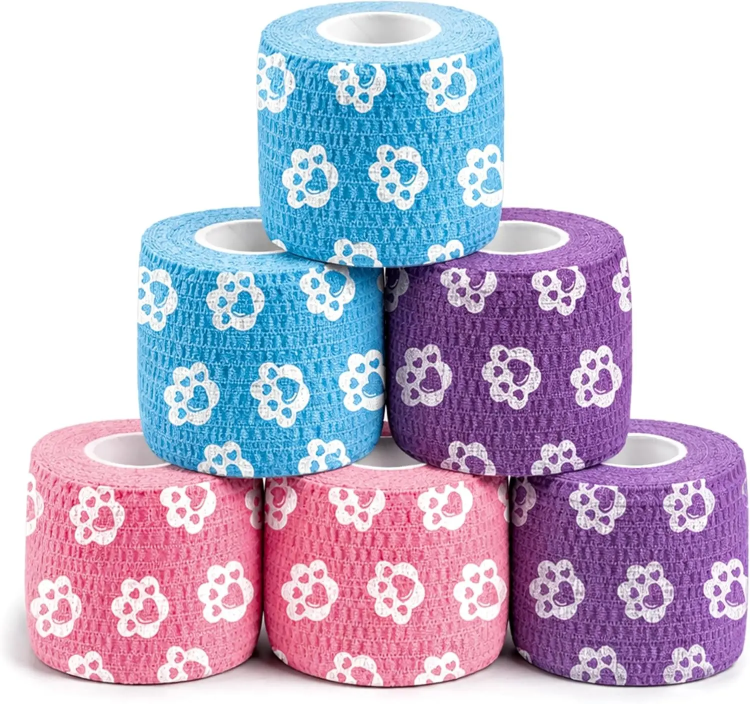Self-Adhesive Vet Wrap Bandages Breathable Non-Woven Self Adherent Tape for Pet Dog Cat Horse Wound Care First Aid Ankle Sprain 2 Inch 6 Rolls