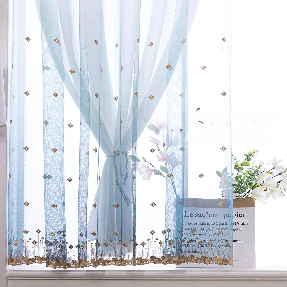 French Gradient Double Layer Sheer Curtain, New Transparent Not See Through, Bedroom Balcony Atmosphere Sunscreen Insulation Window Drapes