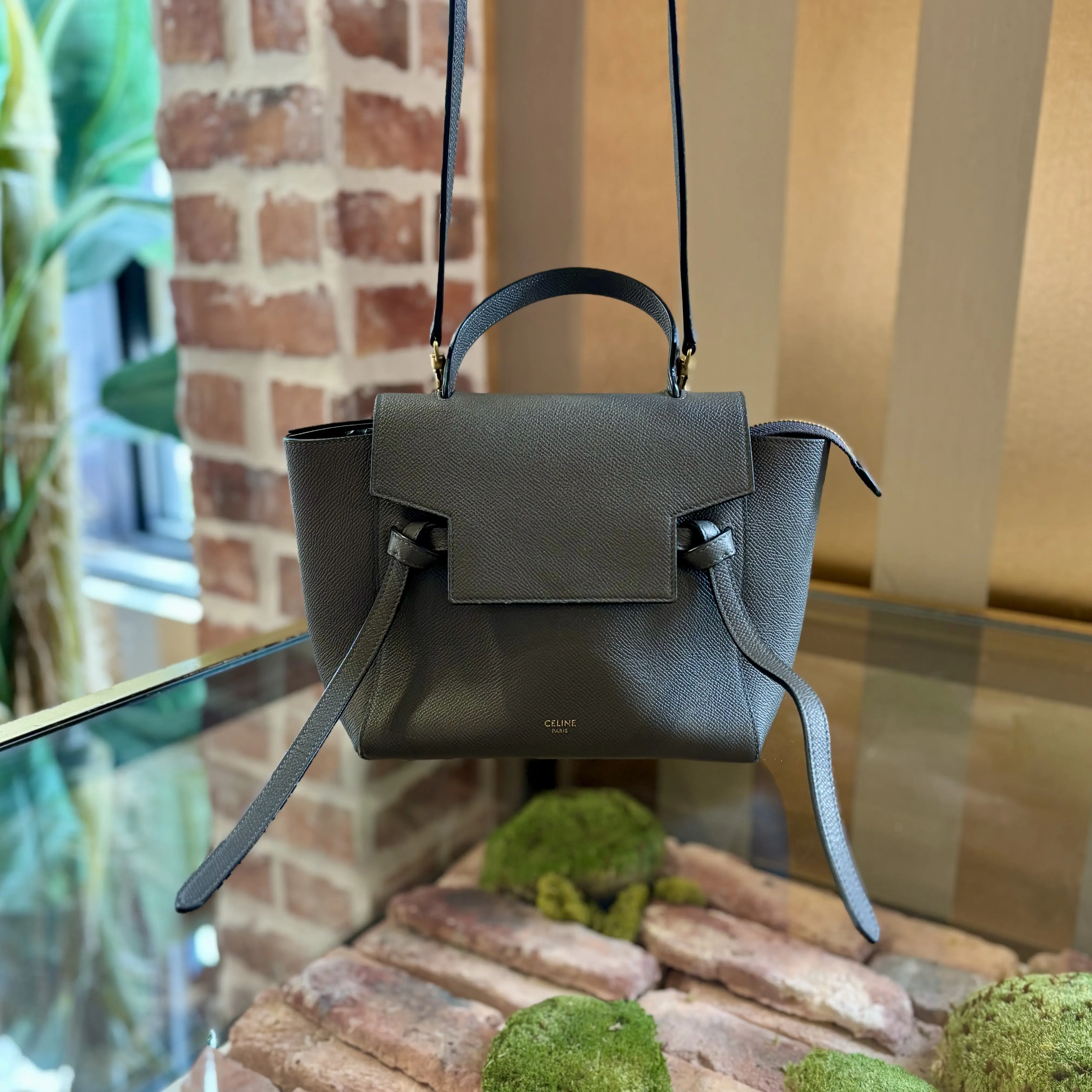 Pre-owned Celine leather Crossbody Bags Grained Calfskin Nano Gray Belt Bag