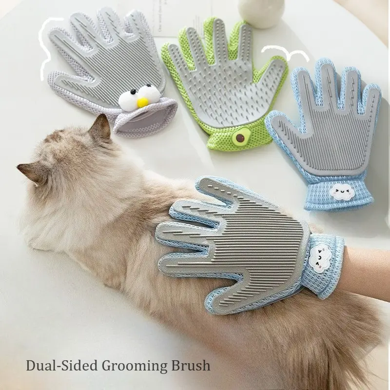 upgraded pet grooming glove, cloud pet deshedding glove, double sided cat grooming glove, silicone hair remover glove, dog massage brush, cat shedding tool tamer