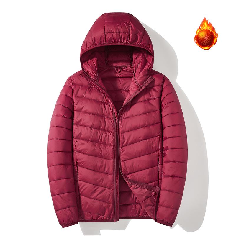 Men's Hooded Lightweight Down Jacket Warm Packable Puffer Coat Zip-Up Winter Outerwear for Casual Wear with Hood and Comfortable Down Material