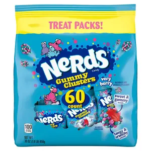 NERDS Gummy Clusters Sweet Snack, Very Berry Flavor, Crunchy-Gummy Texture, Individually Wrapped Treat-Size Packs, 60 Count, 30 oz Variety Chewy Gummy Candy