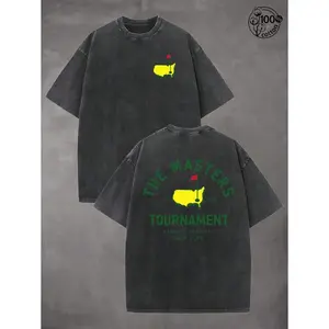 THE MASTERS Golf Pattern Washed T-Shirts for Men & Women High-Quality Cotton Printed Y2K Style Streetwear & Sports Top Comfortable Summer Clothing - Casual