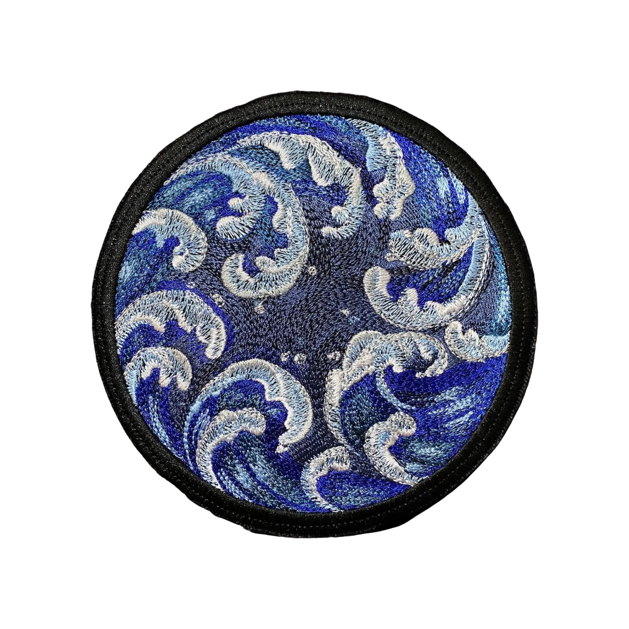 5" Bold Design Ocean Waves Embroidered Patch - Iron-On & Sew-On Sewing Accessory, Vibrant Blue & White, Beach Vibes, Fabric Base - For Jackets/Bags