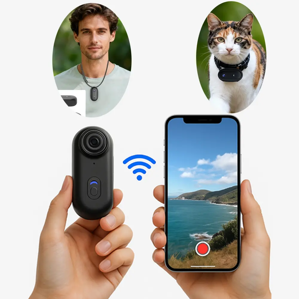 4K Mini Thumb Sports Camera, Wearable Neck Camera for Pet POV Recording, 30M Waterproof with Waterproof Case, WiFi Action Cam for Cycling Diving Vlog
