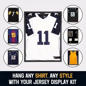 High-appearance white jersey display case, 18x14 size, heavy-duty frame secures jerseys, transparent display highlights beauty, black, white, brown optional, must-have for fans and home collectors