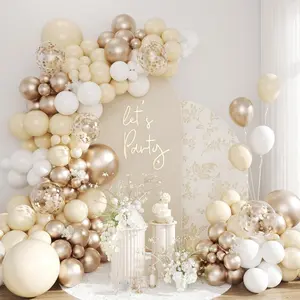 134-Piece Champagne Gold and White Balloon Arch Kit with Metallic Gold Confetti for Parties