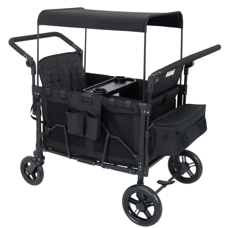 [Fall Sale] 4-Seater Toddler Wagon Outdoor Stroller - Premium All-Terrain Steel Frame, 132lbs Max, 35x25x44", Child-Snack-Tray, Removable Sun Canopy, Adjustable Push-Pull Handle, Removable Seats, Portable Foldable Travel Design, Family Gift